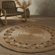 Natural Jute Rug with Decorative Circular Pattern, Perfect for Bohemian Home Decor