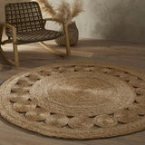 Natural Jute Rug with Decorative Circular Pattern, Perfect for Bohemian Home Decor