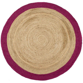 Circular Jute Rug with a Solid Purple Border for Eco-Friendly Home Decor