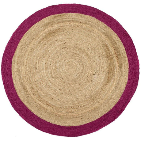 Circular Jute Rug with a Solid Purple Border for Eco-Friendly Home Decor