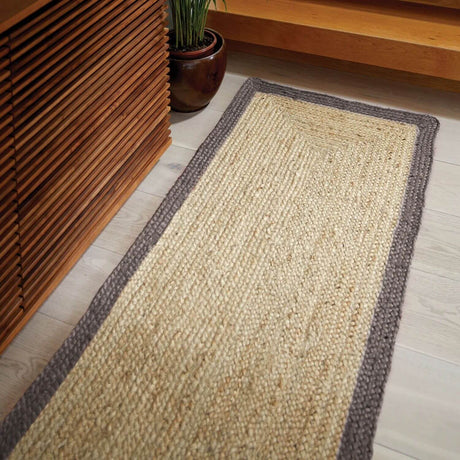Natural Jute Rug with a Grey Border Ideal for Stylish Home Decor