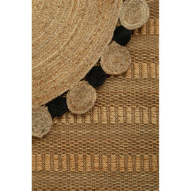 Orsina Jute Rug with Circular Design and Textured Stripes for Natural Home Decor