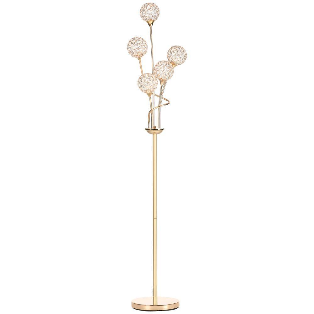 K9 Crystal Floor Lamp for Living Room, 5 Light Upright Standing Lamp, Gold HOMCOM