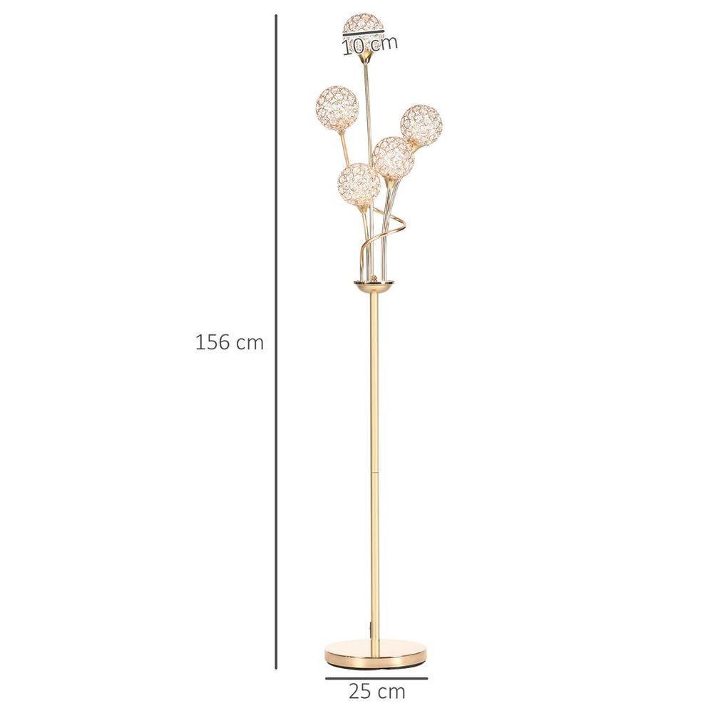 K9 Crystal Floor Lamp for Living Room, 5 Light Upright Standing Lamp, Gold HOMCOM