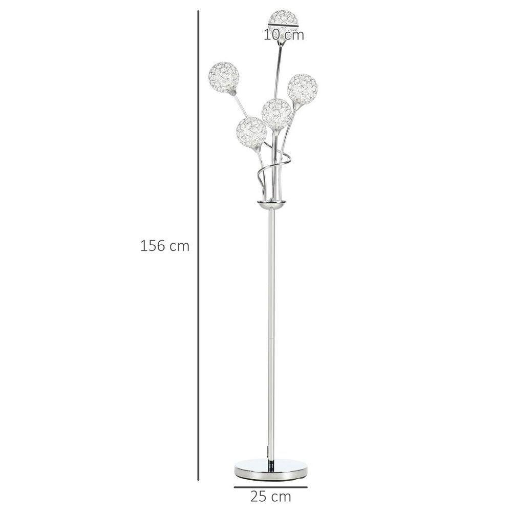 K9 Crystal Floor Lamp for Living Room, 5 Light Upright Standing Lamp, Silver HOMCOM