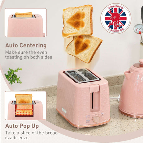 Wise Galleria Kettle and 2 Slice Toaster Set in Pink with Auto Pop Up and Auto Centering Features