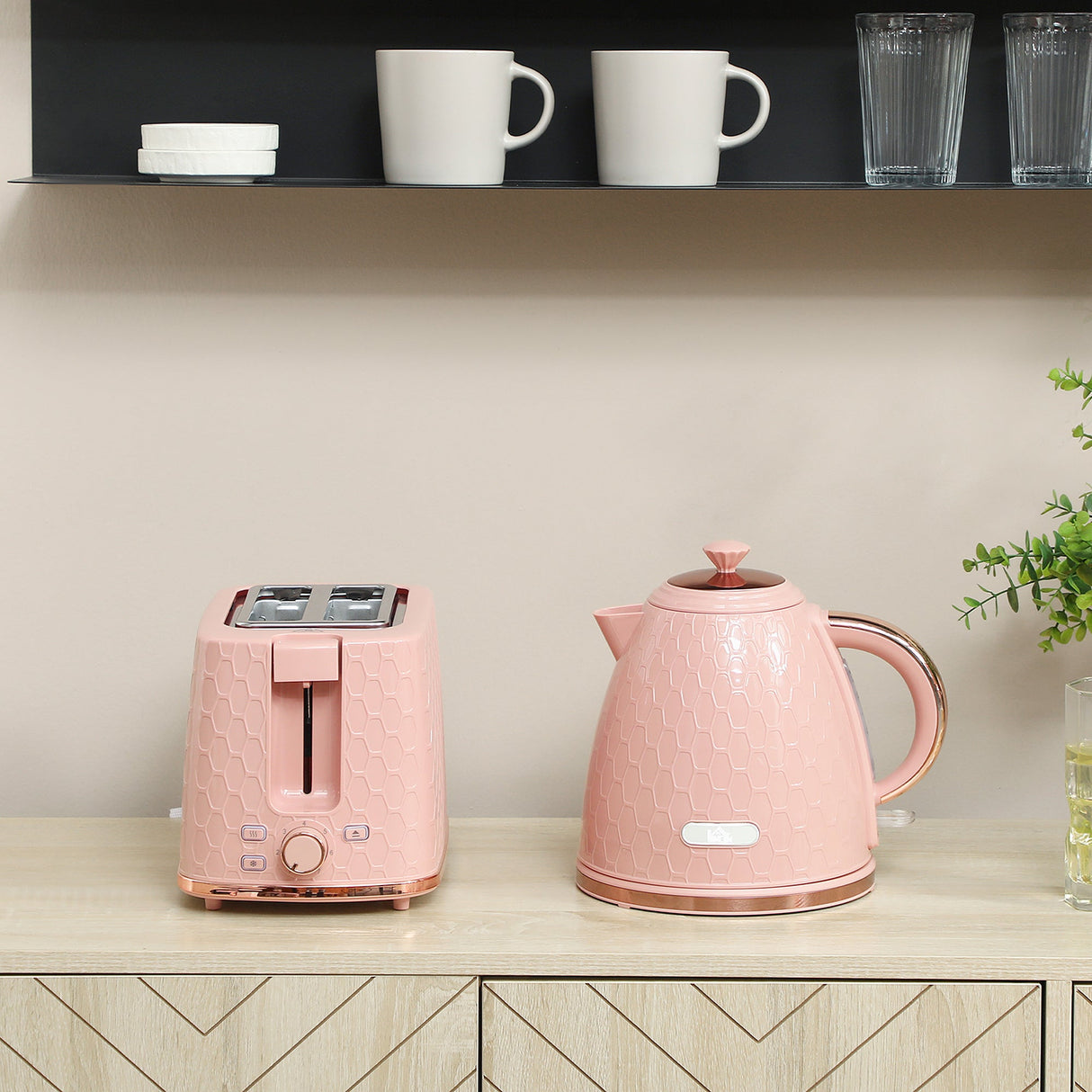 Wise Galleria Kettle and 2 Slice Toaster Set in pink with sleek design for modern kitchens