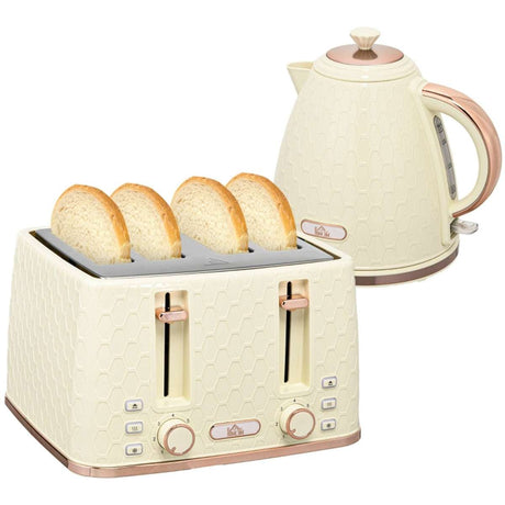 Stylish Cream Kettle and Toaster Set with Rose Gold Accents N/A