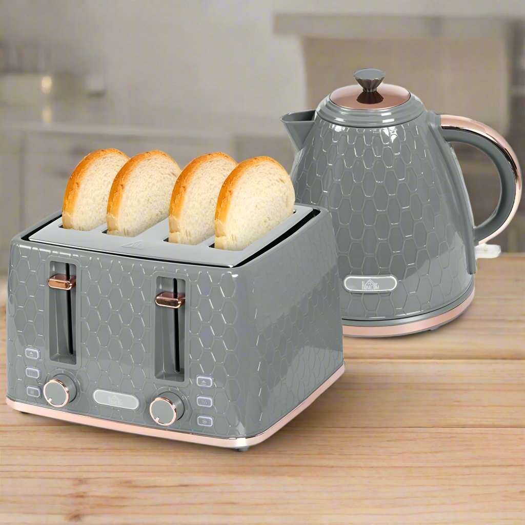 Stylish Grey Kettle and Toaster Set for Kitchen Decor N/A