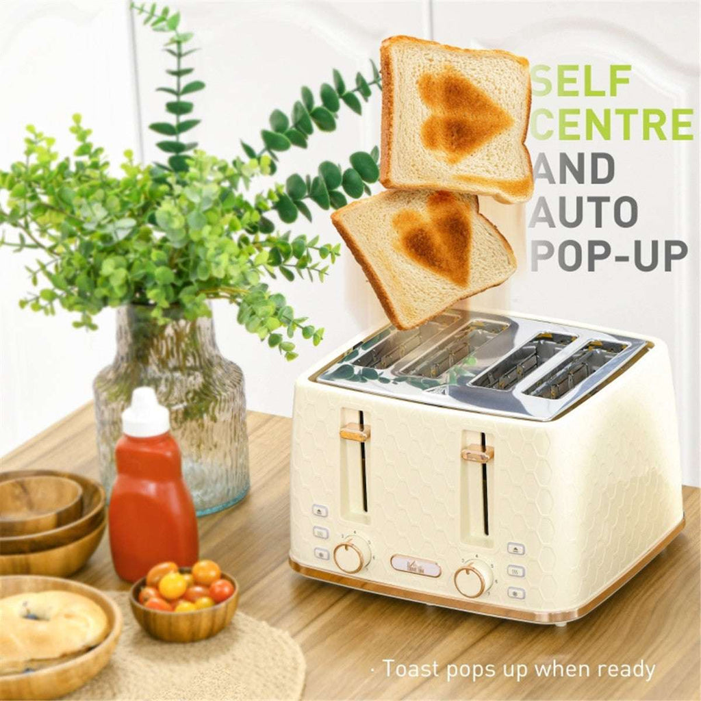 Stylish Cream Kettle and Toaster Set with Rose Gold Accents N/A