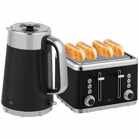 HOMCOM 1.7L 3000W Rapid Boil Kettle and Toaster Set Crumb Tray Black Black HOMCOM