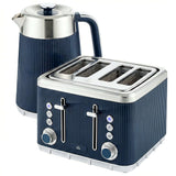 Wise Galleria Kettle and Toaster Set in stylish navy blue with polished stainless steel accents