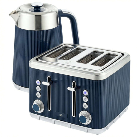 Wise Galleria Kettle and Toaster Set in stylish navy blue with polished stainless steel accents