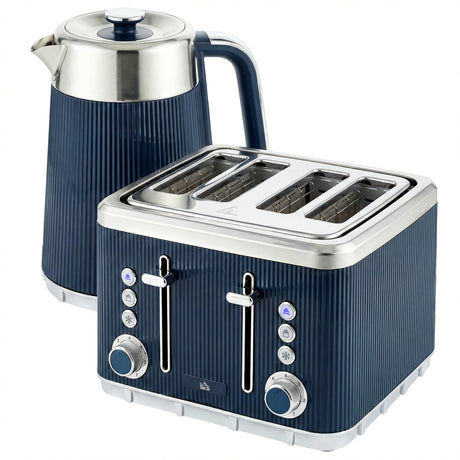 Wise Galleria Kettle and Toaster Set in stylish navy blue with polished stainless steel accents