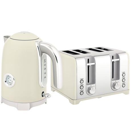 Wise Galleria Kettle and Toaster Set in Cream with Stylish Design and Chrome Accents