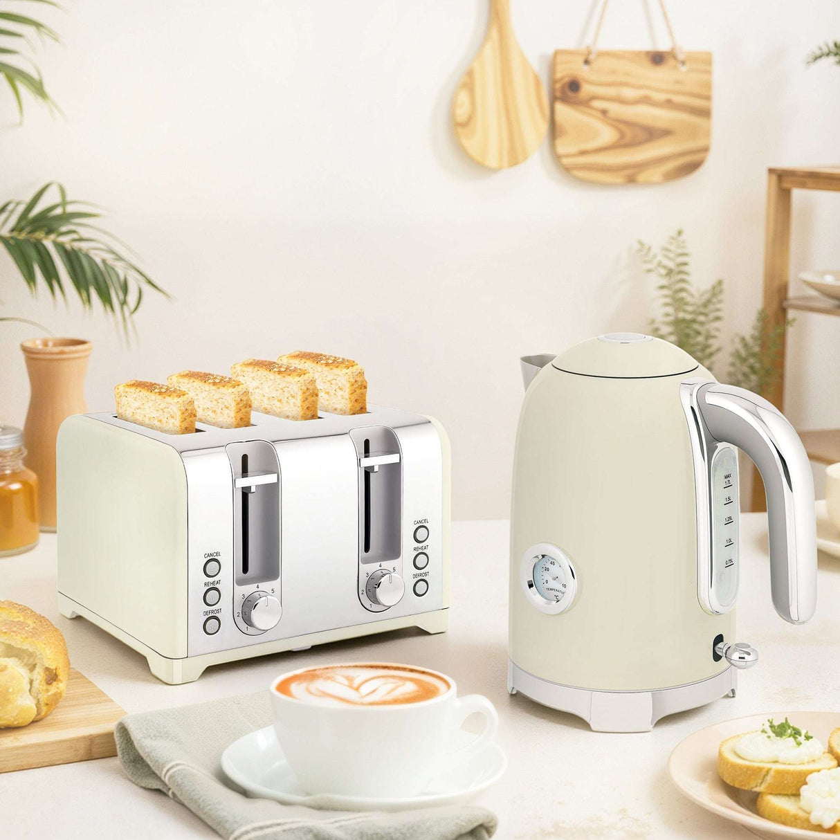 Elegant Kettle and Toaster Set from Wise Galleria in cream colour, perfect for modern kitchens