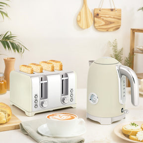 Elegant Kettle and Toaster Set from Wise Galleria in cream colour, perfect for modern kitchens