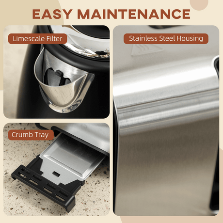 HOMCOM 1.7L 3000W Quick Boil Kettle and Toaster Set Crumb Tray Black HOMCOM