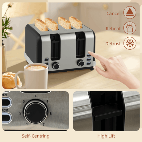 HOMCOM 1.7L 3000W Quick Boil Kettle and Toaster Set Crumb Tray Black HOMCOM