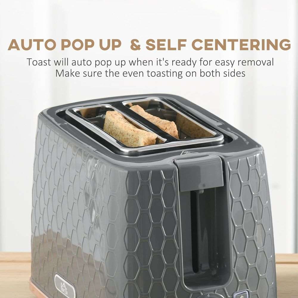 HOMCOM Kettle And Toaster Set 1.7L Fast Boil Kettle & 2 Slice Toaster Set Grey HOMCOM