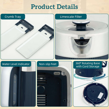 Wise Galleria Kettle and Toaster Set featuring a water level indicator and non-slip feet