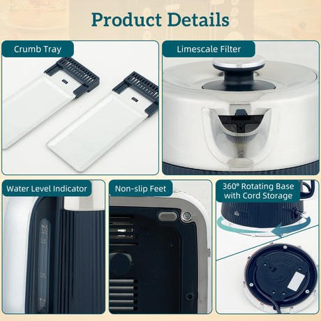 Wise Galleria Kettle and Toaster Set featuring a water level indicator and non-slip feet
