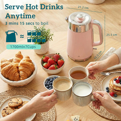 Wise Galleria Kettle and Toaster Set in pink with easy boiling feature and stylish design for hot drinks