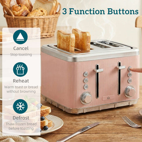 Wise Galleria Kettle and Toaster Set in pink with three function buttons for versatile toasting
