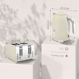 Wise Galleria Kettle and Toaster Set in cream colour showing dimensions for family-size use
