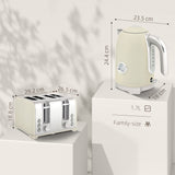 Wise Galleria Kettle and Toaster Set in cream colour showing dimensions for family-size use