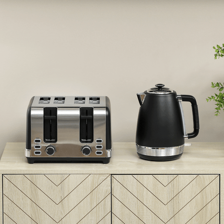 HOMCOM 1.7L 3000W Quick Boil Kettle and Toaster Set Crumb Tray Black HOMCOM