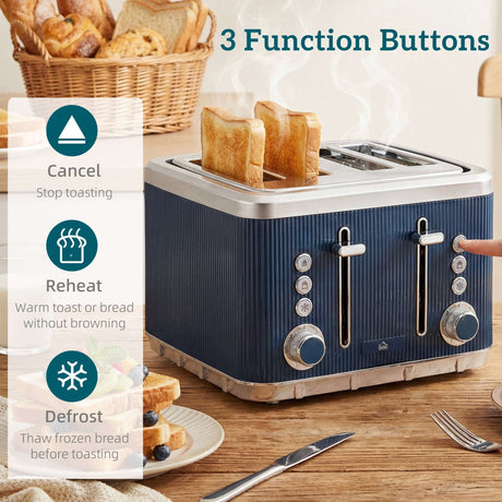 Wise Galleria 3 Function Toaster with Cancel, Reheat and Defrost Features for Kettle and Toaster Set