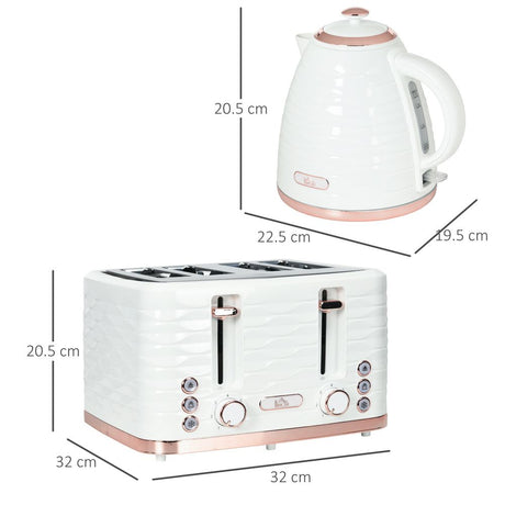HOMCOM Kettle and Toaster Set 1.7L Rapid Boil Kettle & 4 Slice Toaster White HOMCOM