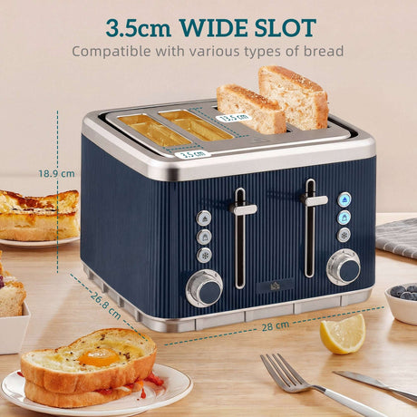 Wise Galleria Kettle and Toaster Set in navy with a 3.5cm wide slot for various bread types