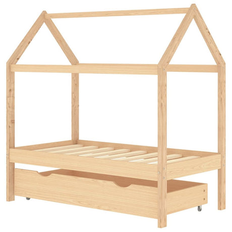 vidaXL Kids Bed Frame with a Drawer Solid Pine Wood 70x140 cm vidaXL