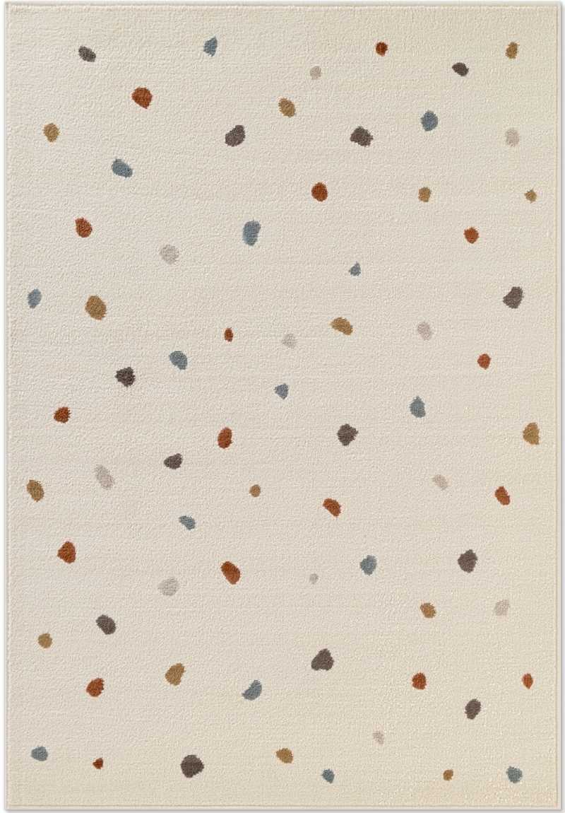 Soft Kids Rug featuring a playful design with scattered colourful dots on a cream background