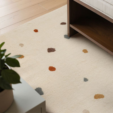 Soft beige Kids Rug with colourful dots, ideal for playrooms and children's bedrooms