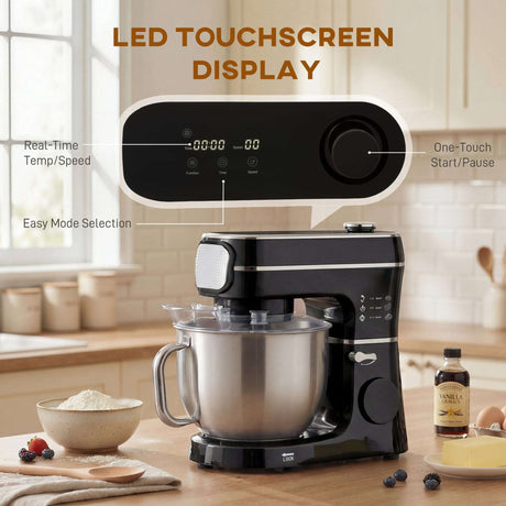 Wise Galleria Stand Mixer with LED touchscreen display and easy mode selection for effortless baking