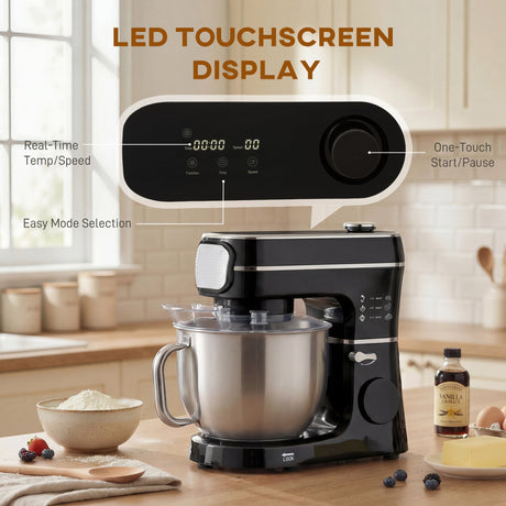 Wise Galleria Stand Mixer with LED touchscreen display and easy mode selection for effortless baking