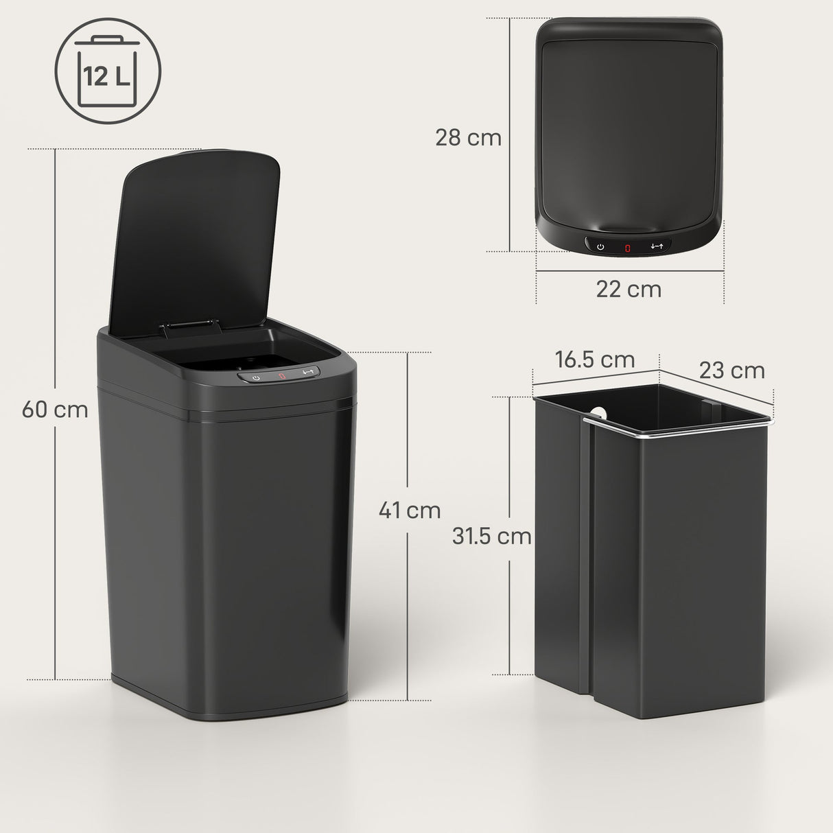 Wise Galleria 12L Kitchen Bin with Automatic Lid and sleek black design for modern kitchens