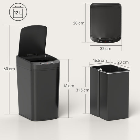 Wise Galleria 12L Kitchen Bin with Automatic Lid and sleek black design for modern kitchens