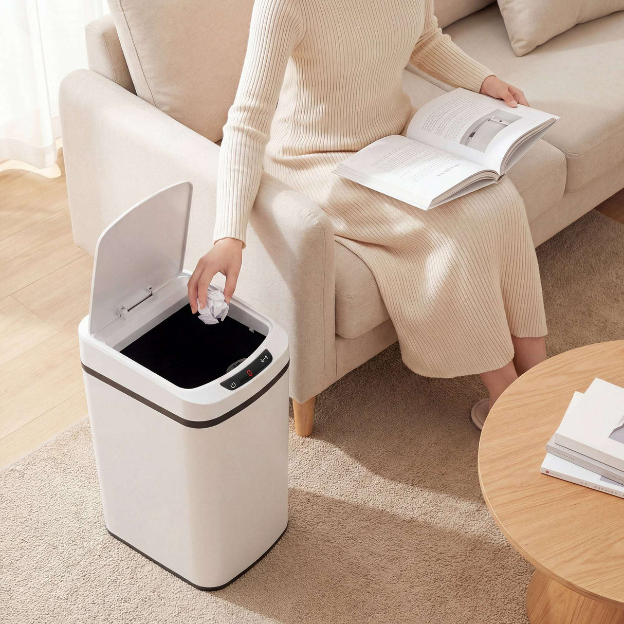 Wise Galleria Kitchen Bin with Touchless Lid for Convenient Office and Home Storage