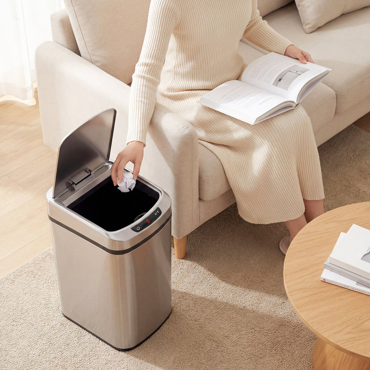 Wise Galleria Kitchen Bin with Automatic Lid for Convenient Office Storage and Easy Waste Disposal
