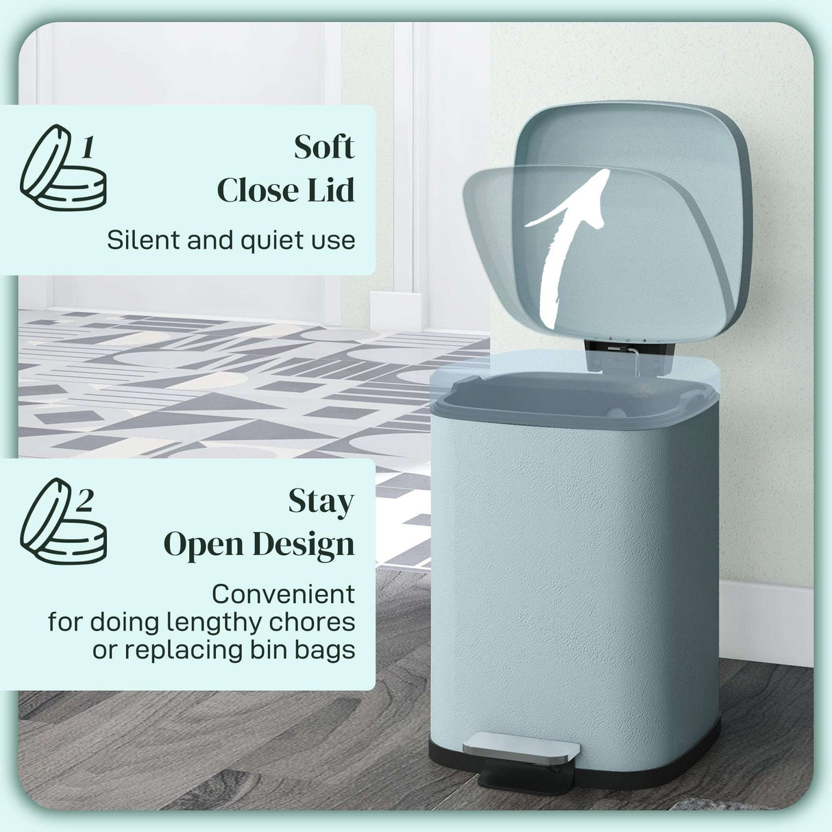 Wise Galleria Kitchen Bin with Soft Close Lid and Stay Open Design for Convenient Use