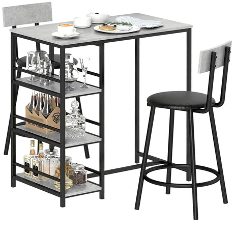 Klassyx Breakfast Table with two shelves for storage and modern black and grey design