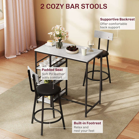 Klassyx breakfast table with two cozy bar stools featuring padded seats and supportive backrests
