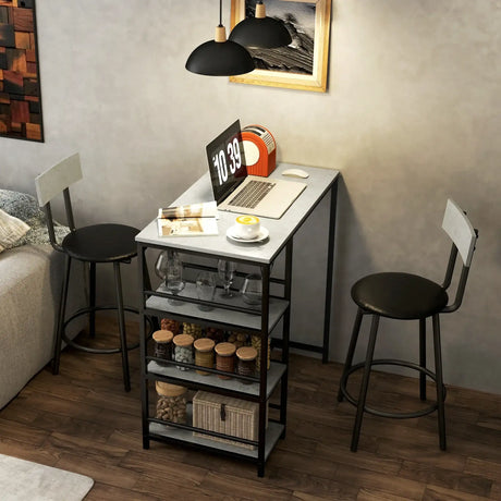 Klassyx Breakfast Table with Industrial Design, Steel Frame and Open Shelves for Storage