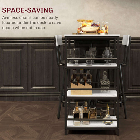 Klassyx Space-Saving Breakfast Table with shelves and armless chairs for efficient use of space