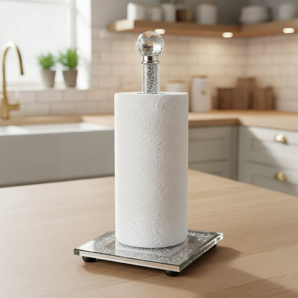 Stylish Kitchen Roll Holder with crystal knob and decorative base for elegant kitchen decor