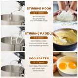 Wise Galleria Stand Mixer with stirring hook, paddle, and egg beater for versatile baking tasks
